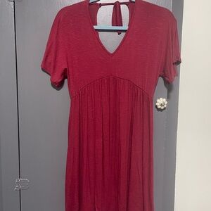 Red V-Neck Short Sleeve Dress